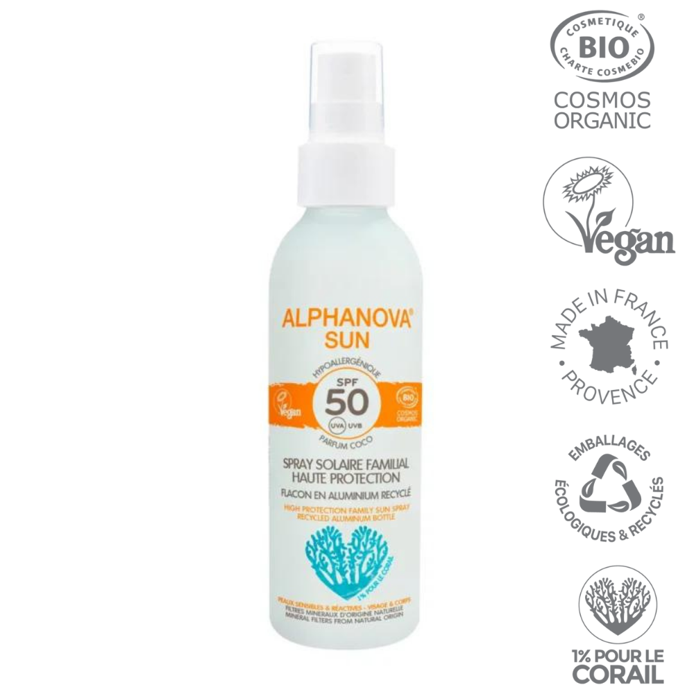 ALPHANOVA SUN orgaaniline kookose lõhnaga veekindel mineraalne päikesekreem kogu perele SPF50, 150 ml