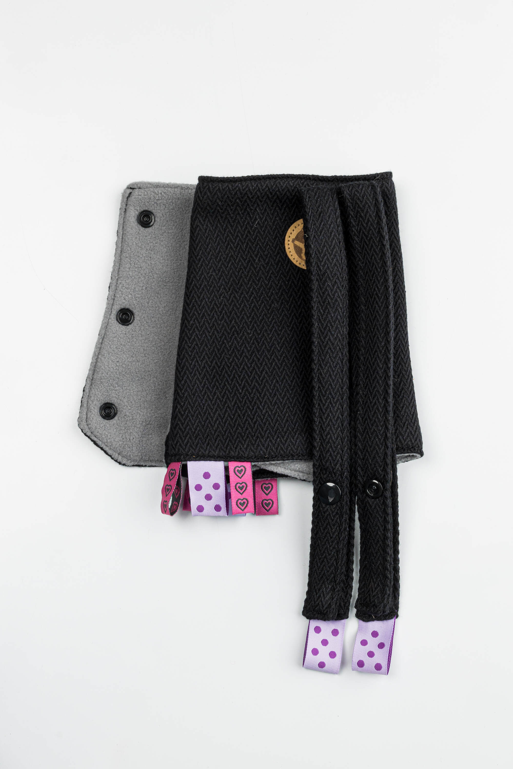 LennyLamb Drool Pads & Reach Straps Set LITTLE HERRINGBONE EBONY BLACK