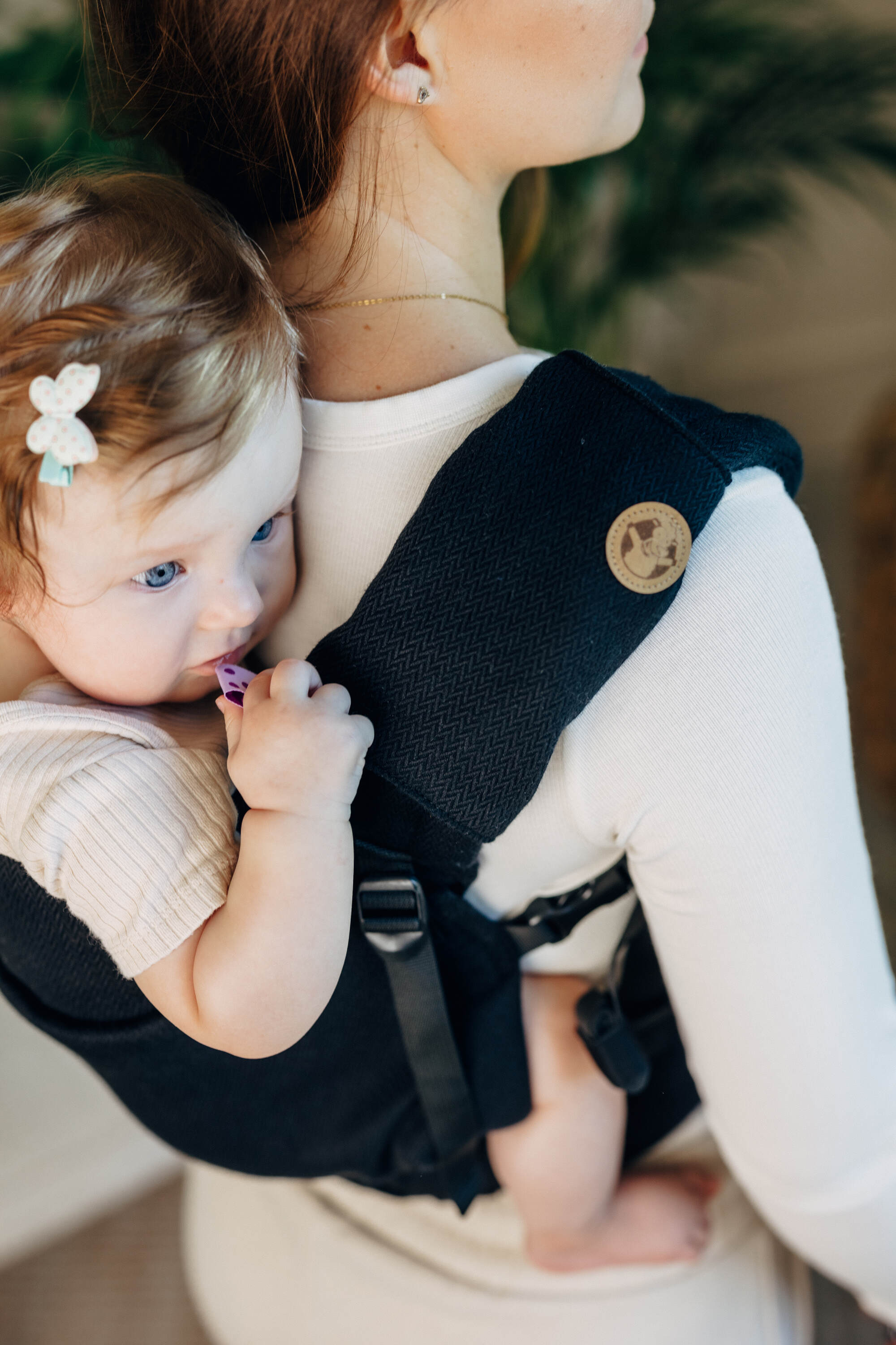 LennyLamb Drool Pads & Reach Straps Set LITTLE HERRINGBONE EBONY BLACK