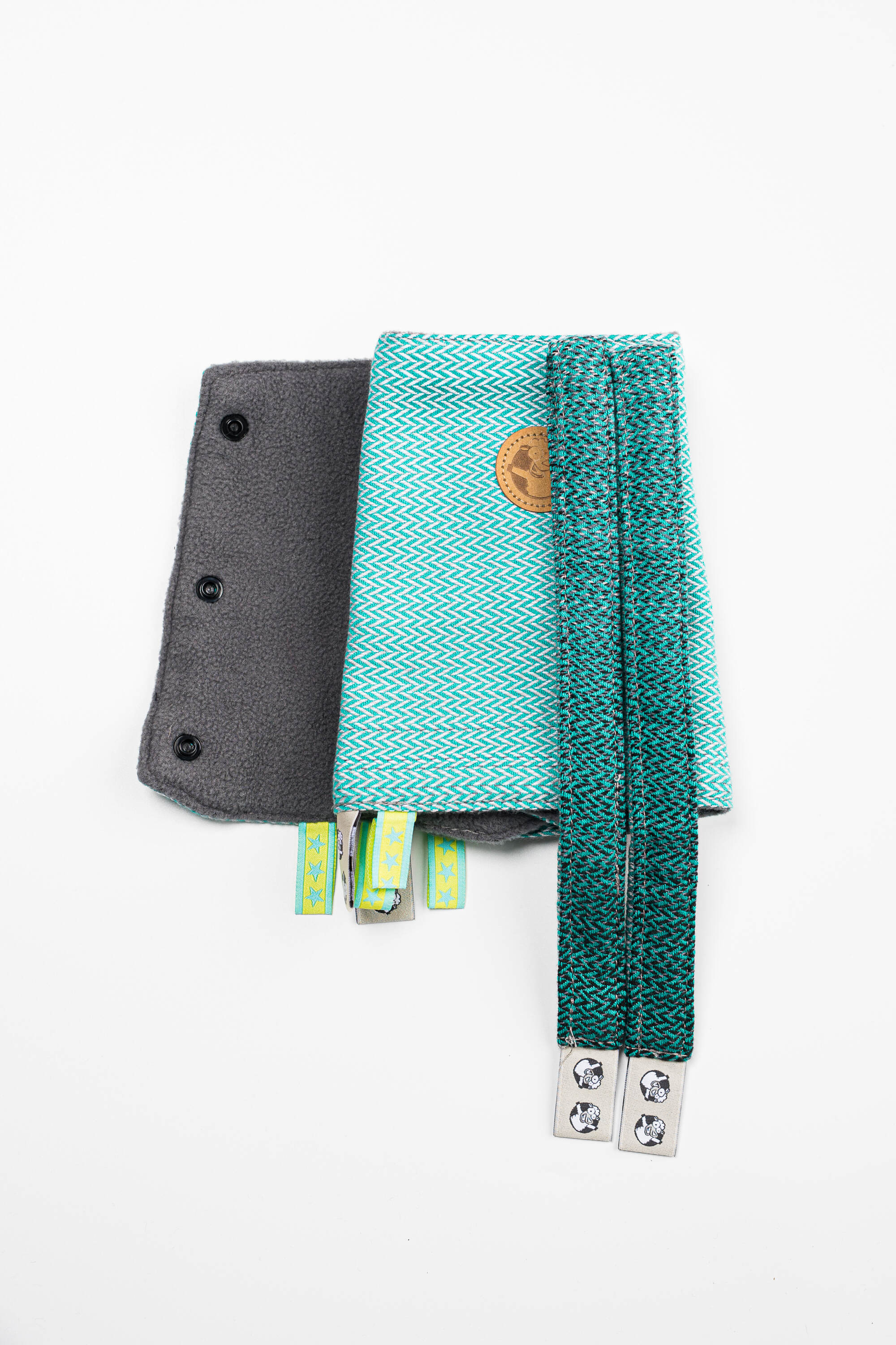 LennyLamb Drool Pads & Reach Straps Set LITTLE HERRINGBONE OMBRE GREEN