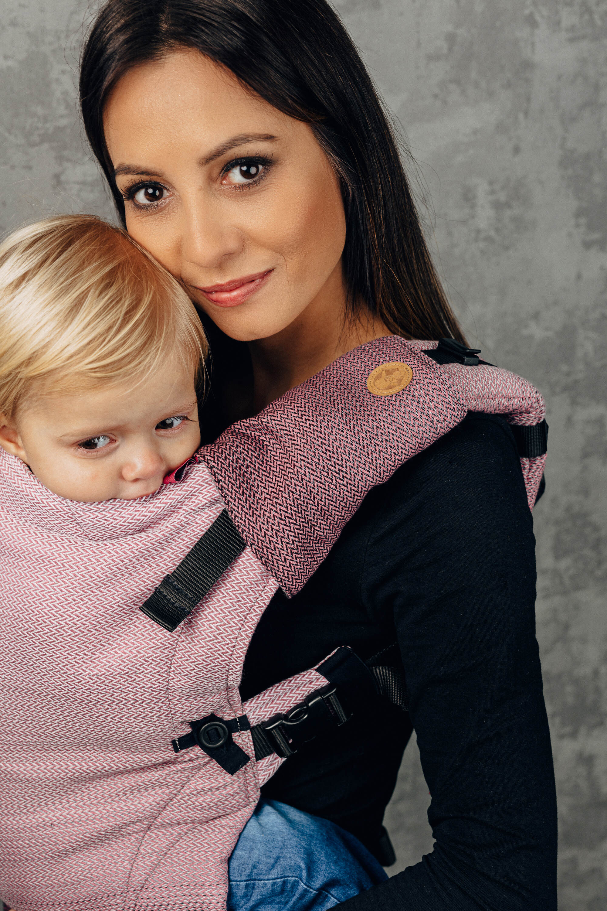 LennyLamb Drool Pads & Reach Straps Set LITTLE HERRINGBONE OMBRE PINK