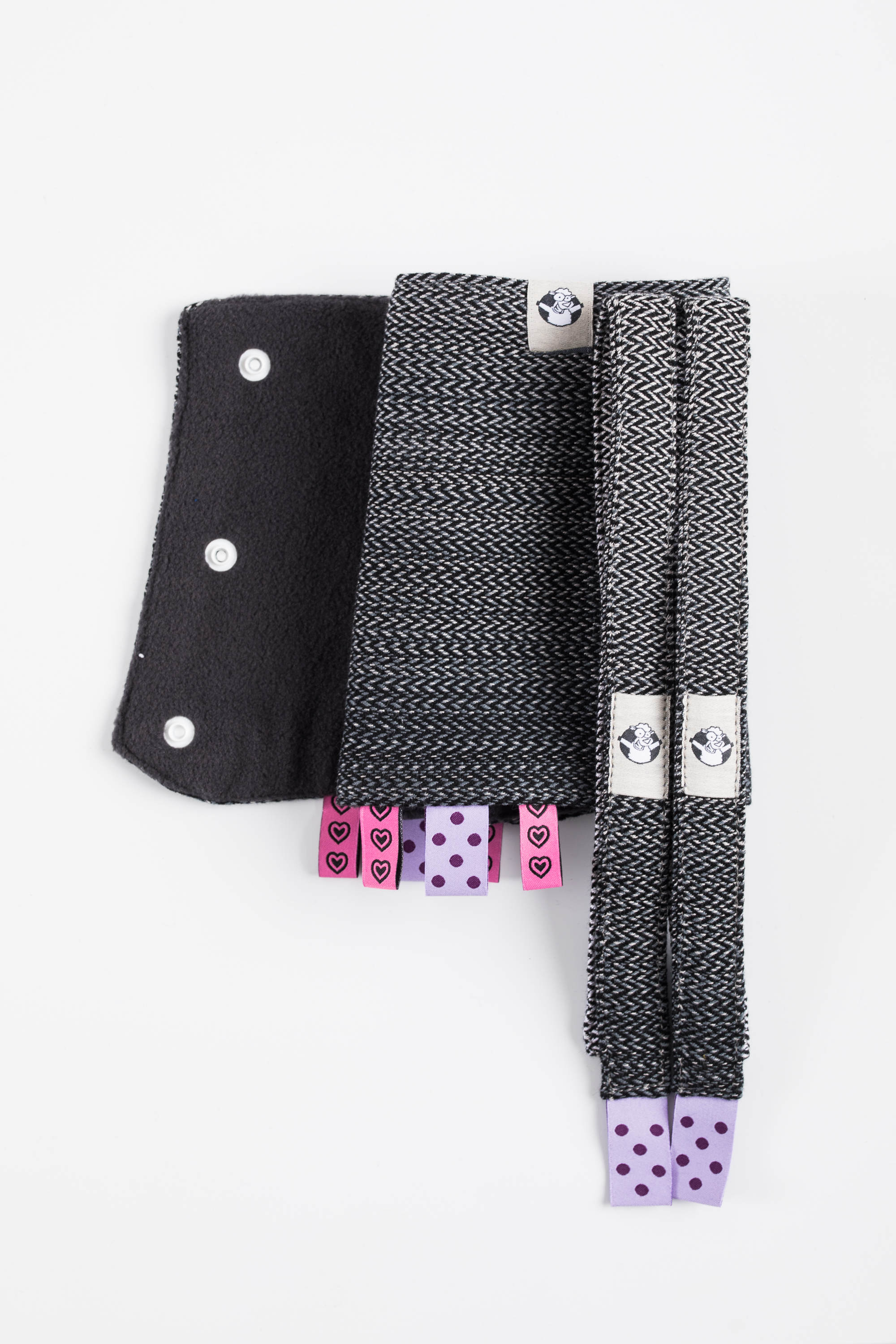 LennyLamb Drool Pads & Reach Straps Set LITTLE HERRINGBONE OMBRE GREY