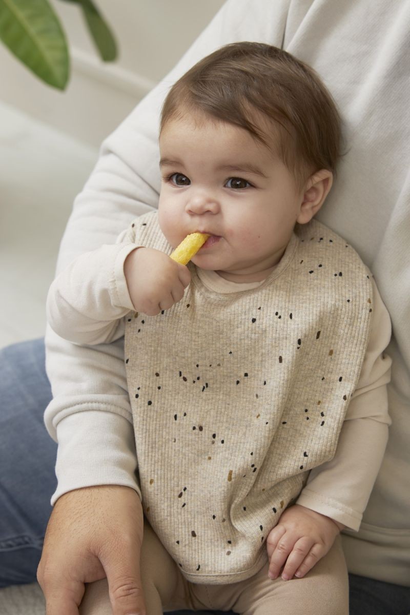 BIB WITH PRESS STUD 2-PACK RIB MINI SPOT - SAND MELANGE