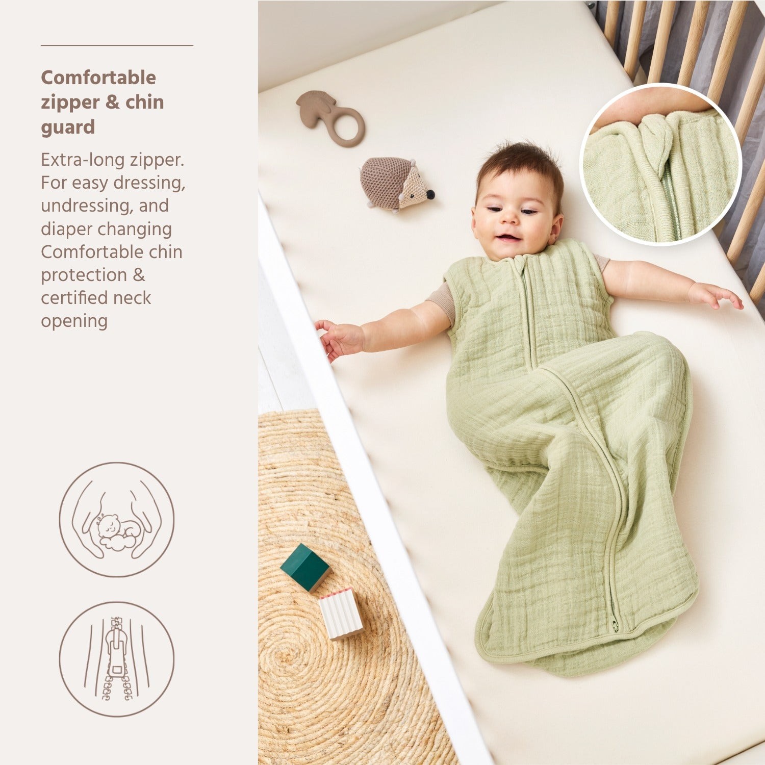 MUSLIINIST MAGAMISKOTT 0.5 TOG - SOFT OLIVE