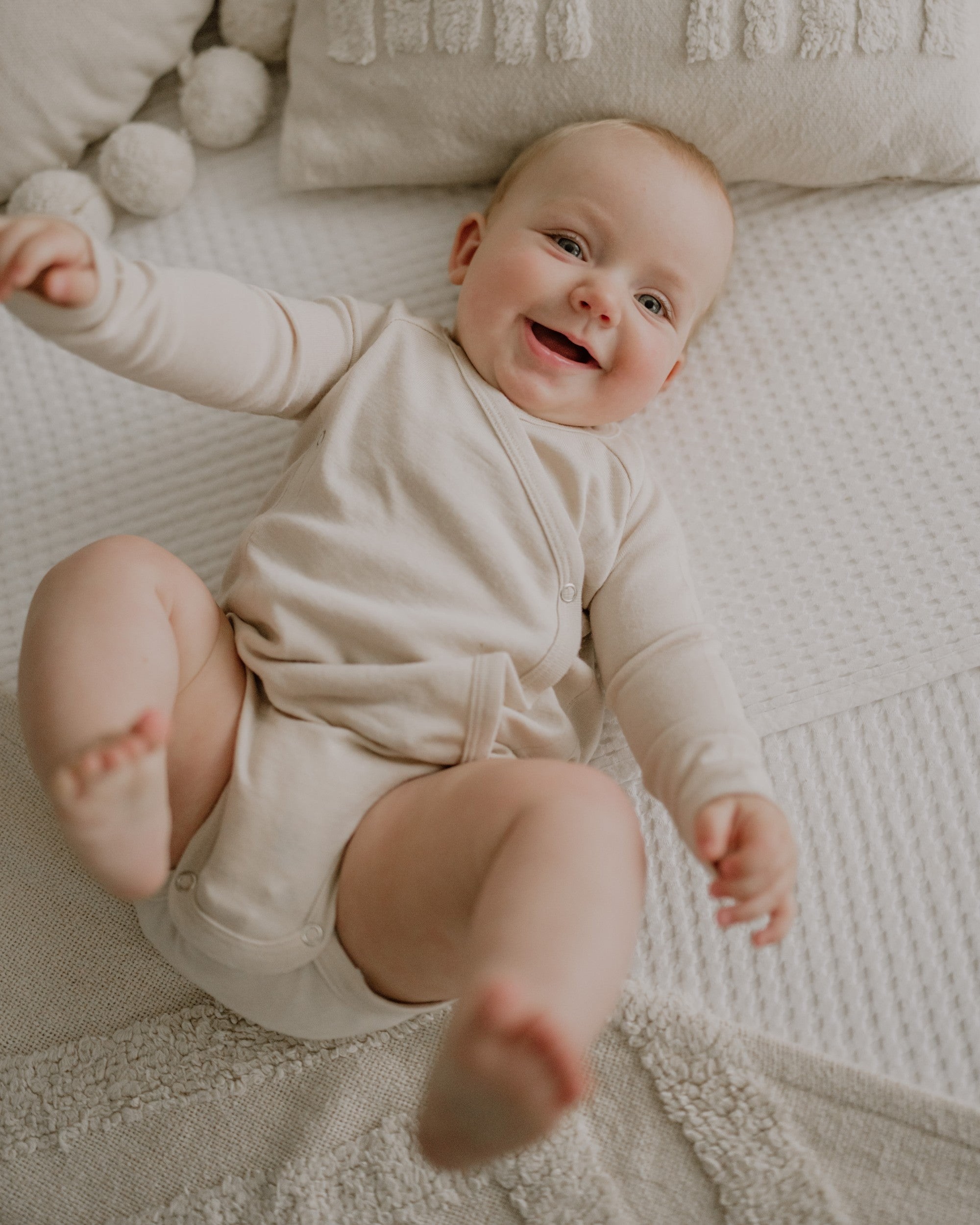 Wool-Silk Long Sleeve Wrap Bodysuit – Beige