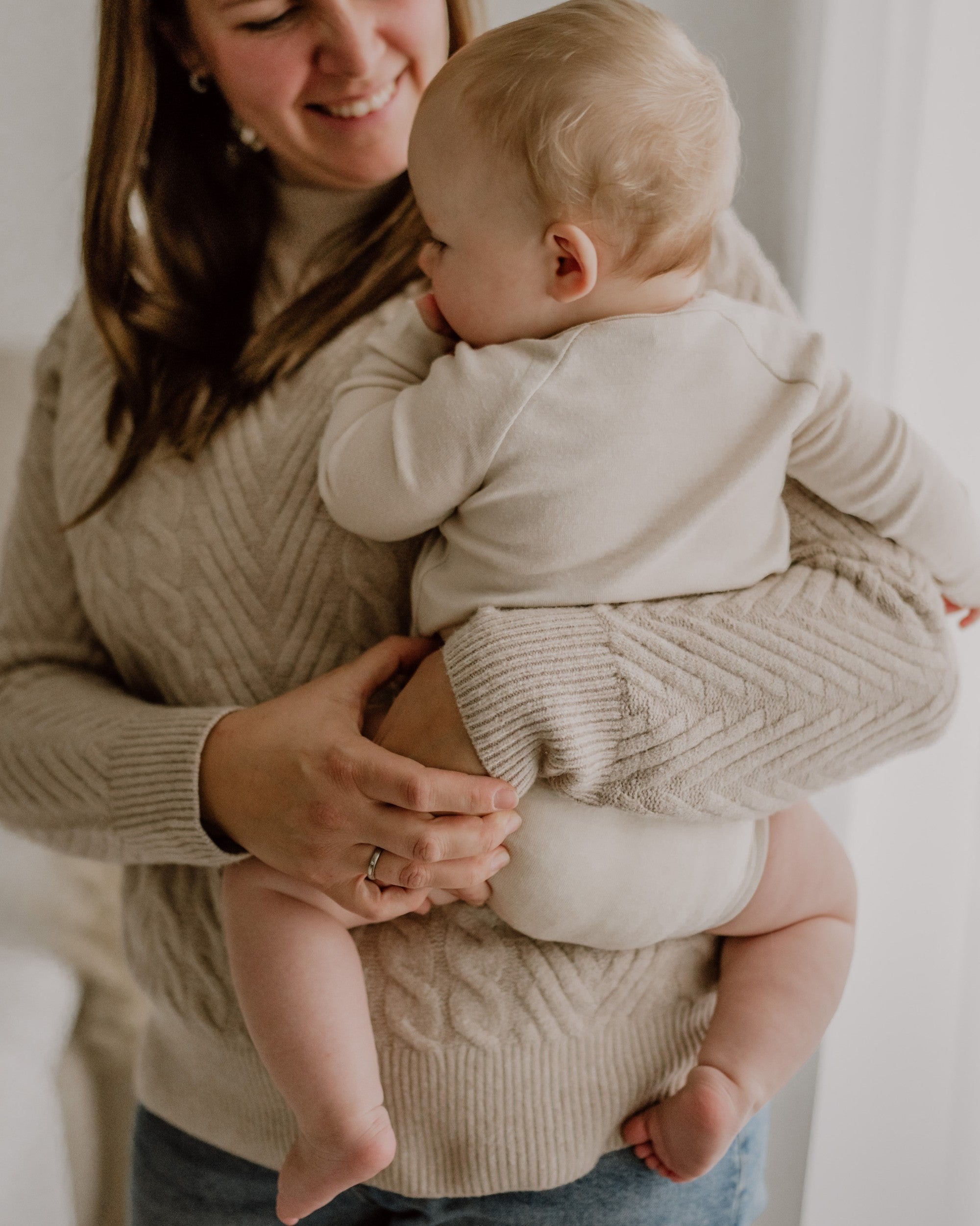 Wool-Silk Long Sleeve Wrap Bodysuit – Beige
