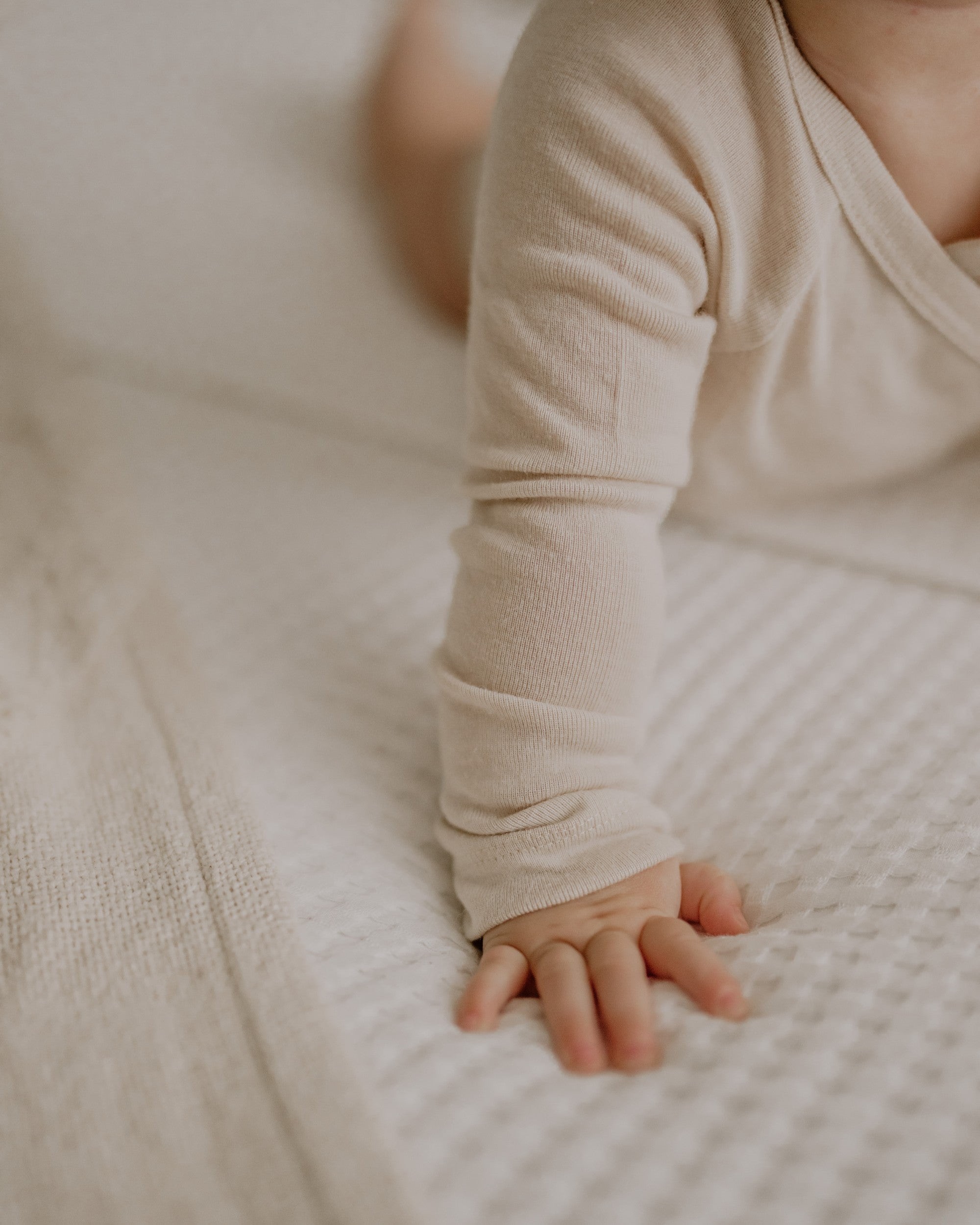 Wool-Silk Long Sleeve Wrap Bodysuit – Beige