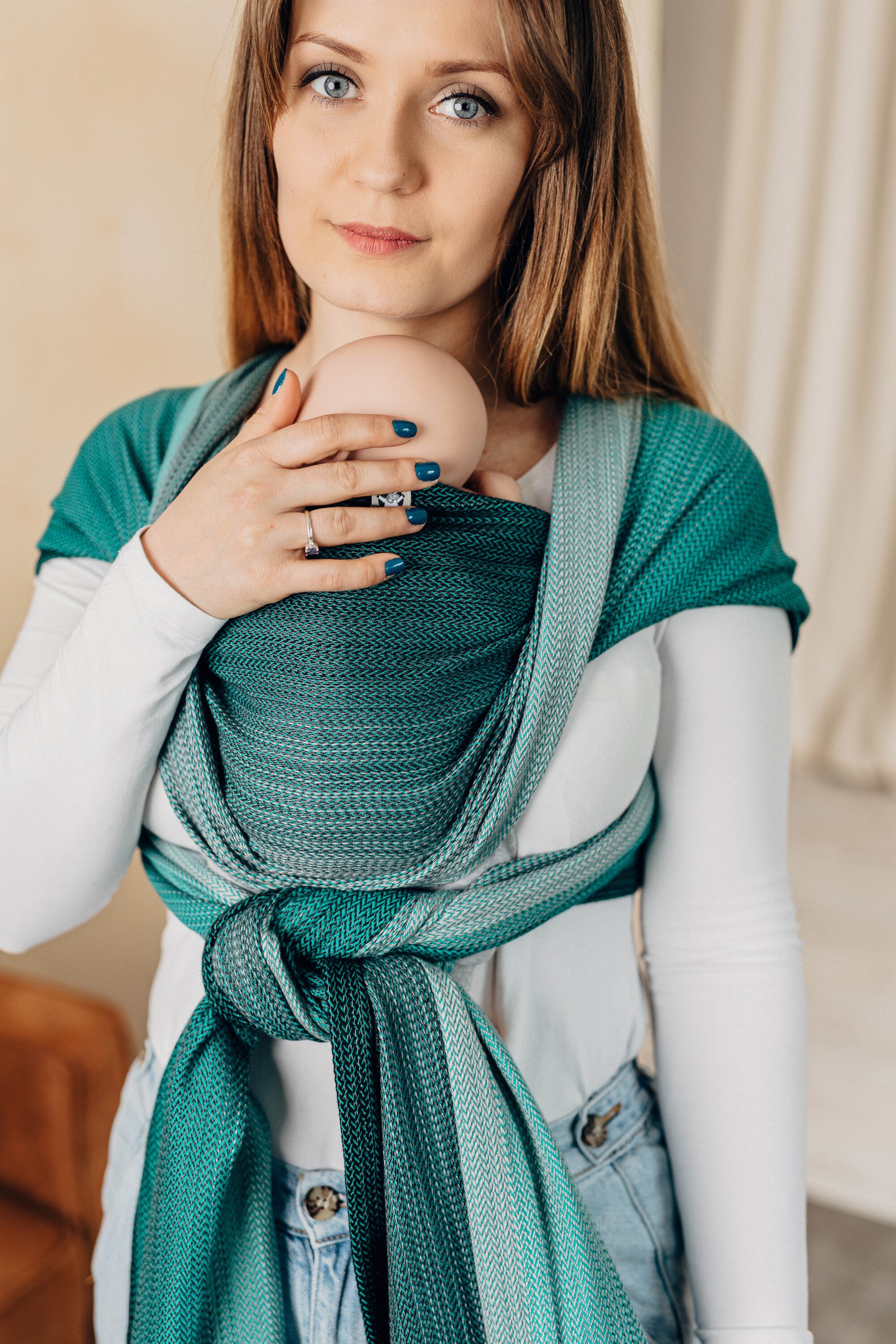  LennyLamb Baby Sling, Little Herringbone Ombre Green