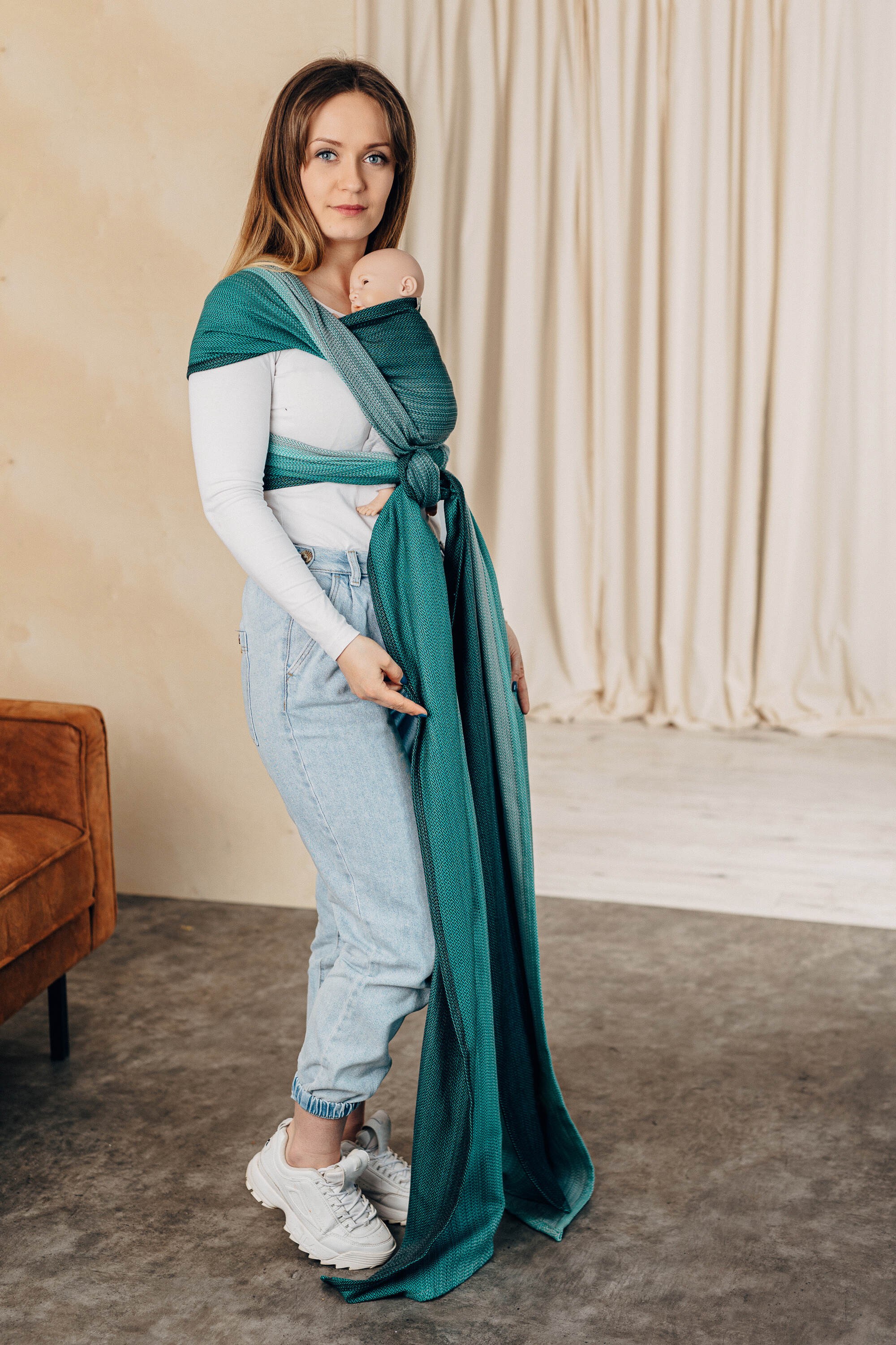  LennyLamb Baby Sling, Little Herringbone Ombre Green