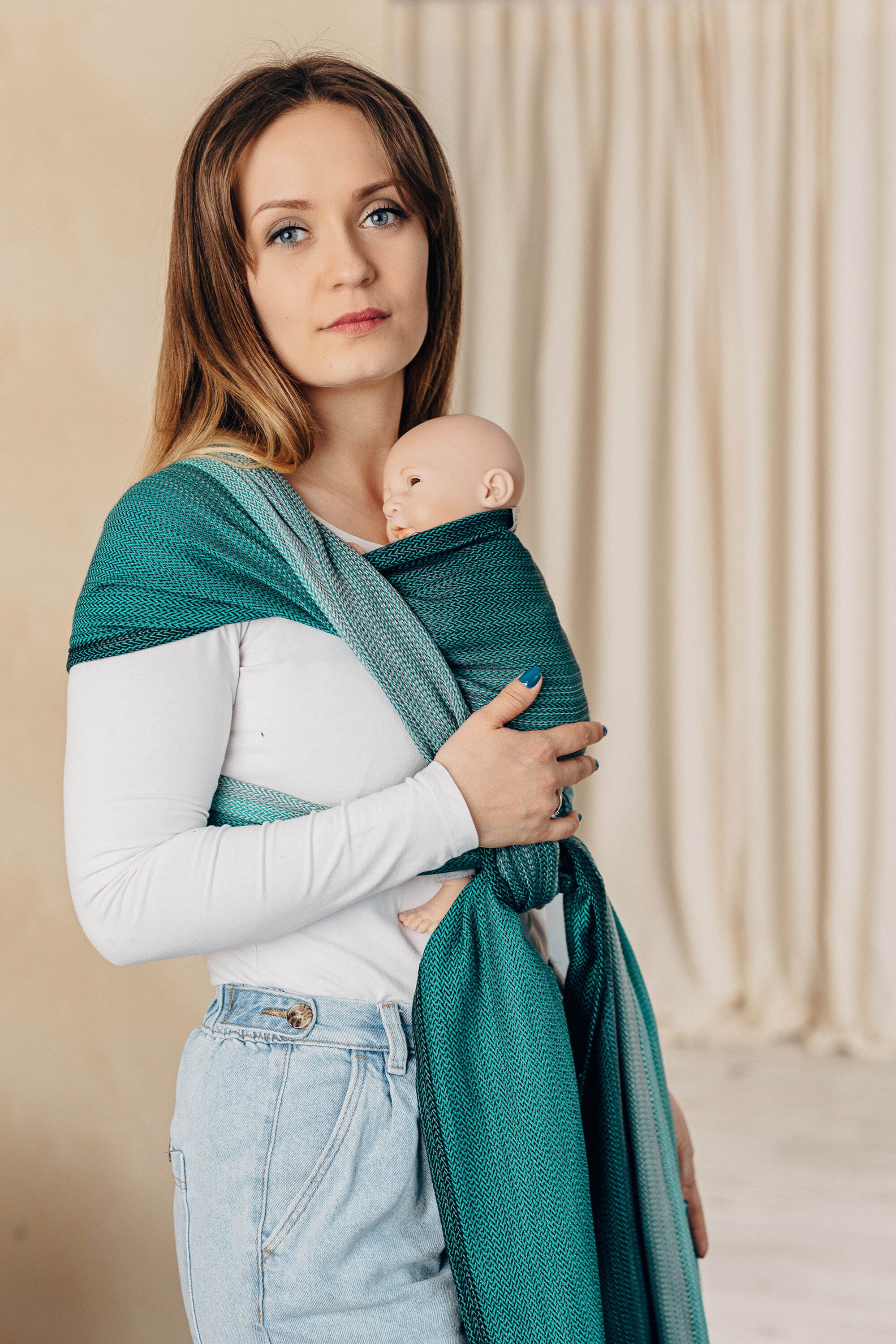  LennyLamb Baby Sling, Little Herringbone Ombre Green