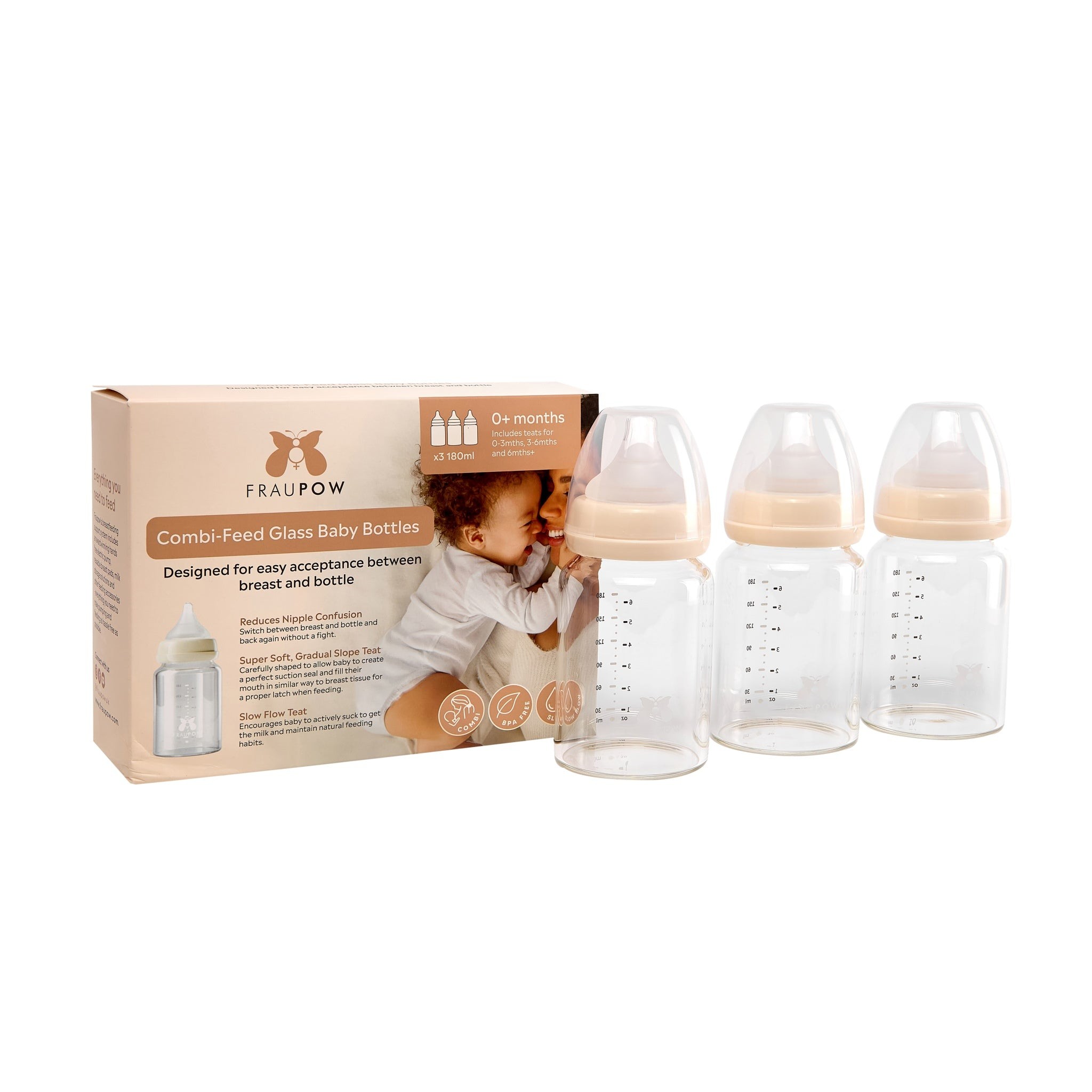FRAUPOW klaasist lutipudel 180ml (3tk)